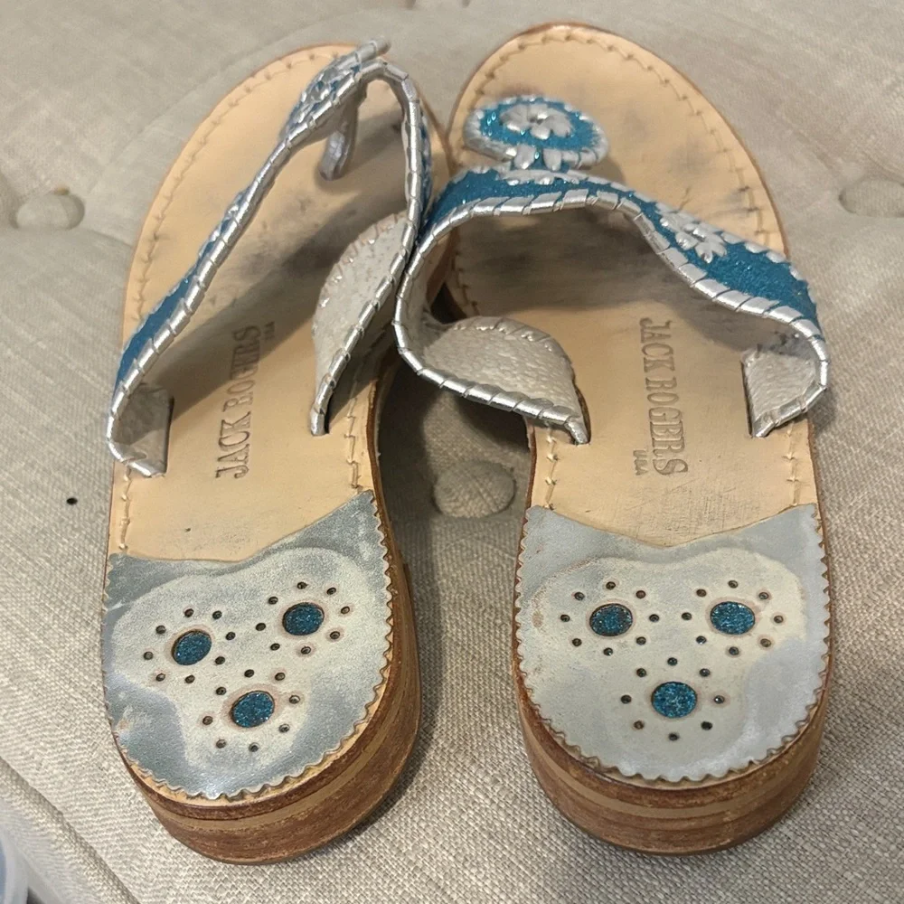 Jack Rogers Sparkly Turquoise and Silver Sandals 8